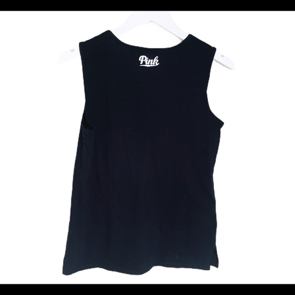 PINK Victoria’s Secret Bling Campus Palm Tree Sequin Detail Tank Black Sz Small - Picture 8 of 9